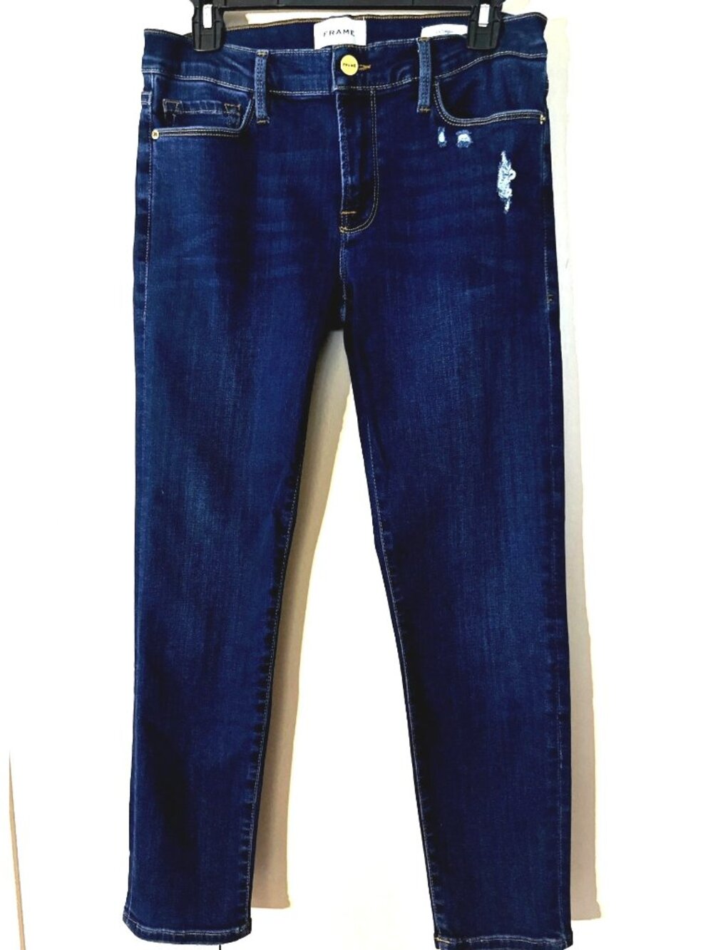 Frame Le Garcon Blue Distressed Jeans 27 Dublin Grind Mid-Rise Straight Leg Dark